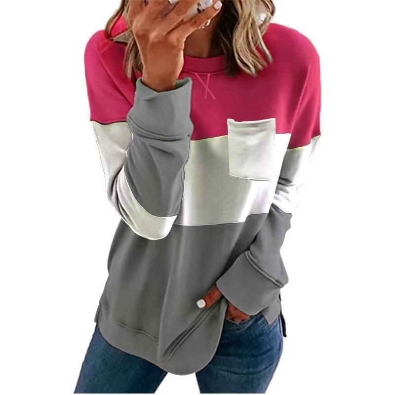 Ladies Casual Sweatshirt with Color Block Design and Chest Pocket Lune London