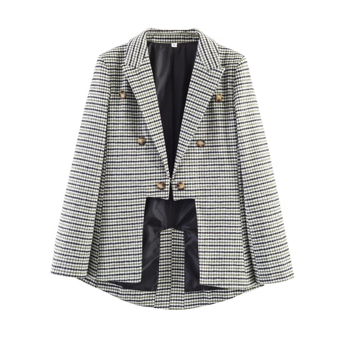 Women's double-breasted glencheck blazer with extended back and tailored silhouette Amarae