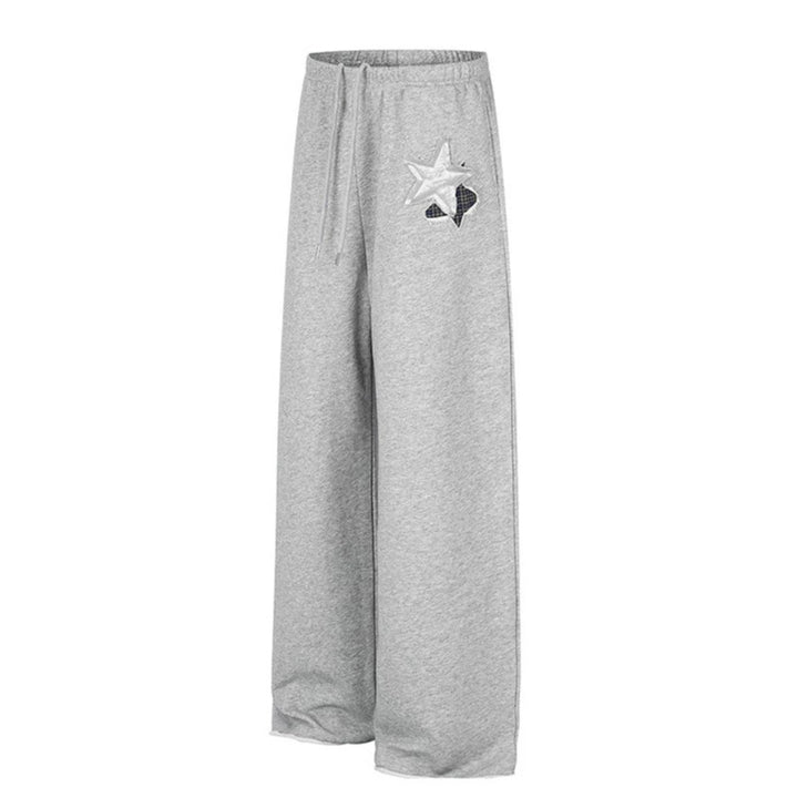 Women's Extra Wide Palazzo Sweatpants with Comfort Waistband, Drawstring and Star Applique Amarae
