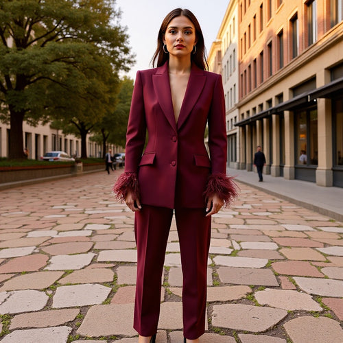 Blazer de mode pour femmes avec garniture en plumes frappante Chic & Stil