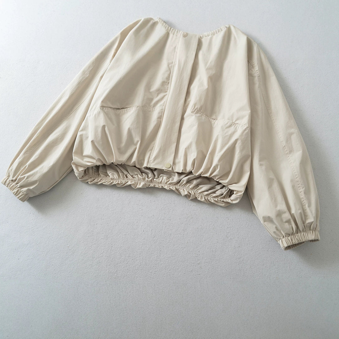 Women's short jacket with hood, drawstring, kangaroo pockets, and elastic waistband Amarae