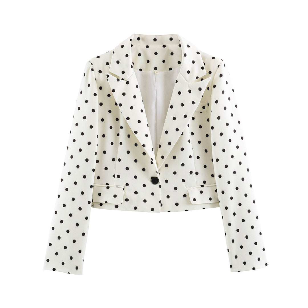 Women's short blazer with polka dot pattern, tailored cut and lapel collar Amarae
