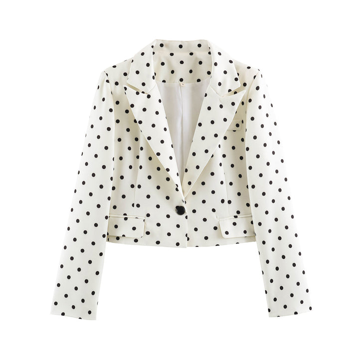Women's short blazer with polka dot pattern, tailored cut and lapel collar Amarae
