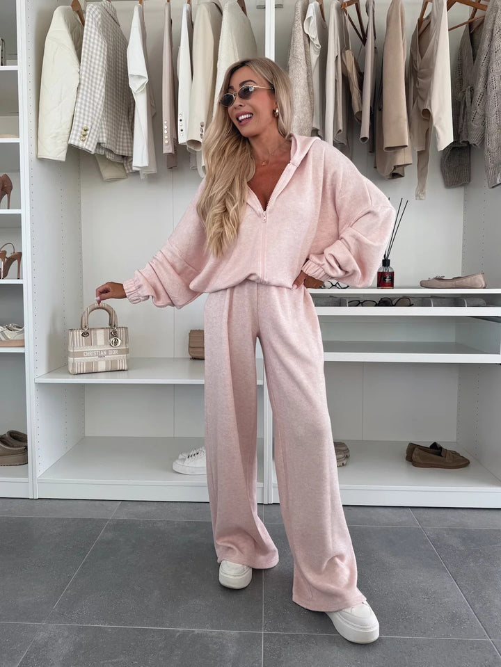 Ladies comfortable fleece jumpsuit with high collar and zipper Lune London