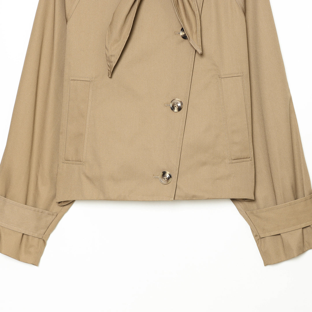 Women's Cropped Trench Cape Jacket with Bow Collar and Boxy Silhouette Amarae