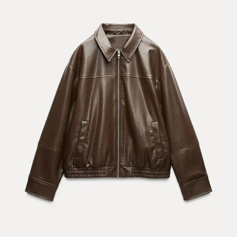 Fashion faux leather jacket for women with elastic waist Lune London