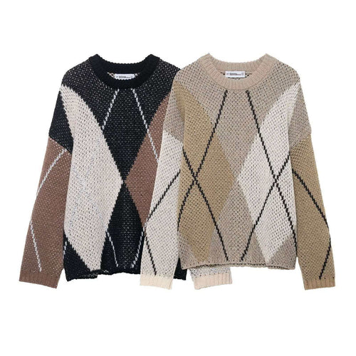 Pull décontracté pour femmes au motif de diamant moderne Chic & Stil