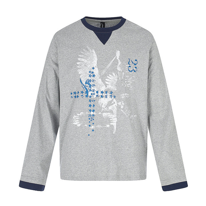 Men's cotton long-sleeve shirt sweatshirt with eagle print and contrast cuffs Amarae