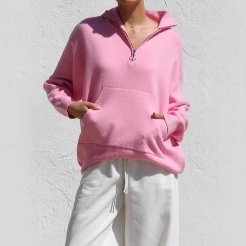 Women Oversized sweater with half-zip and kangaroo pocket Amarae
