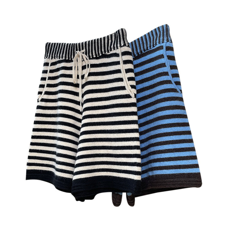 Women's Striped Knit Shorts with High Waist and Drawstring Amarae