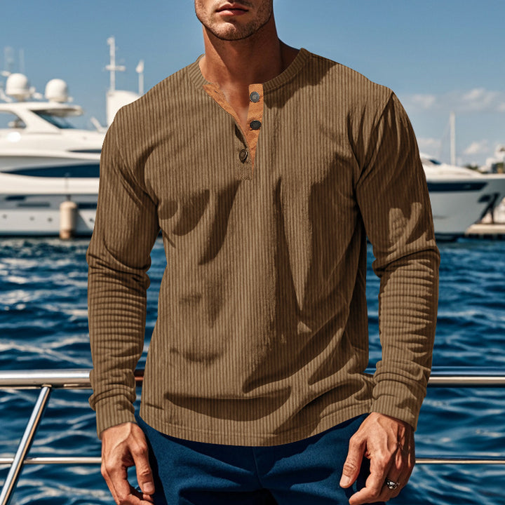Men's Long Sleeve Henley Shirt with Textured Design Amarae