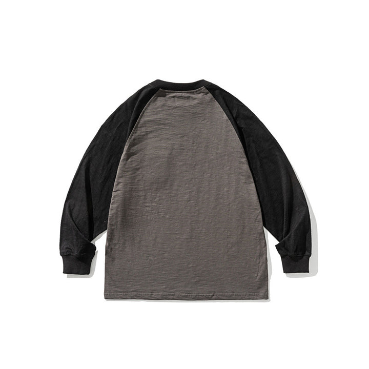 Unisex Casual Raglan Long Sleeve with Contrast Sleeves and Patch Pocket Amarae