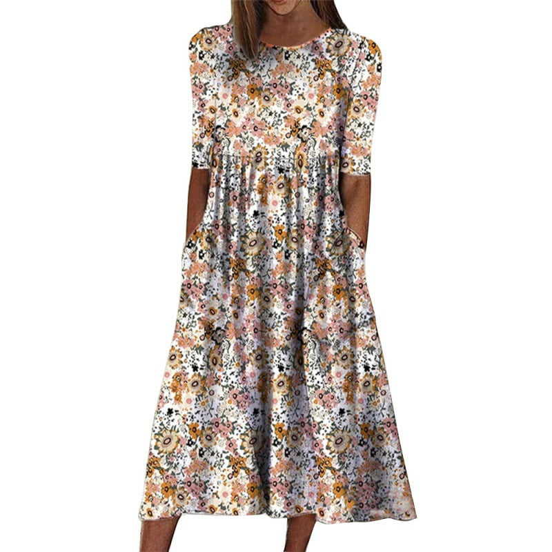 Lune London Casual floral print maxi dress for women with practical pockets