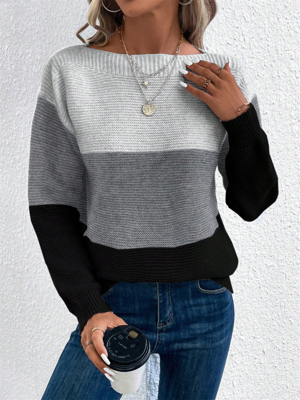 Pull en tricot pour femmes avec un design moderne en blocs de couleur Lune London