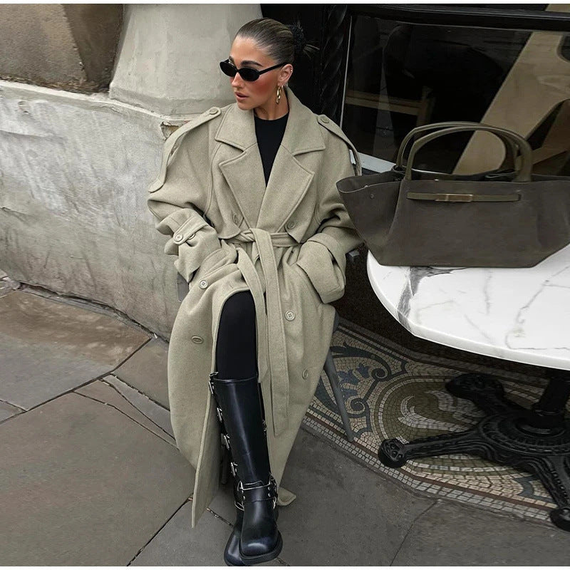 Women's Oversize Maxi Cocoon Coat made of Wool Blend with Extra Long Cuffs and Wide Shawl Collar Amarae
