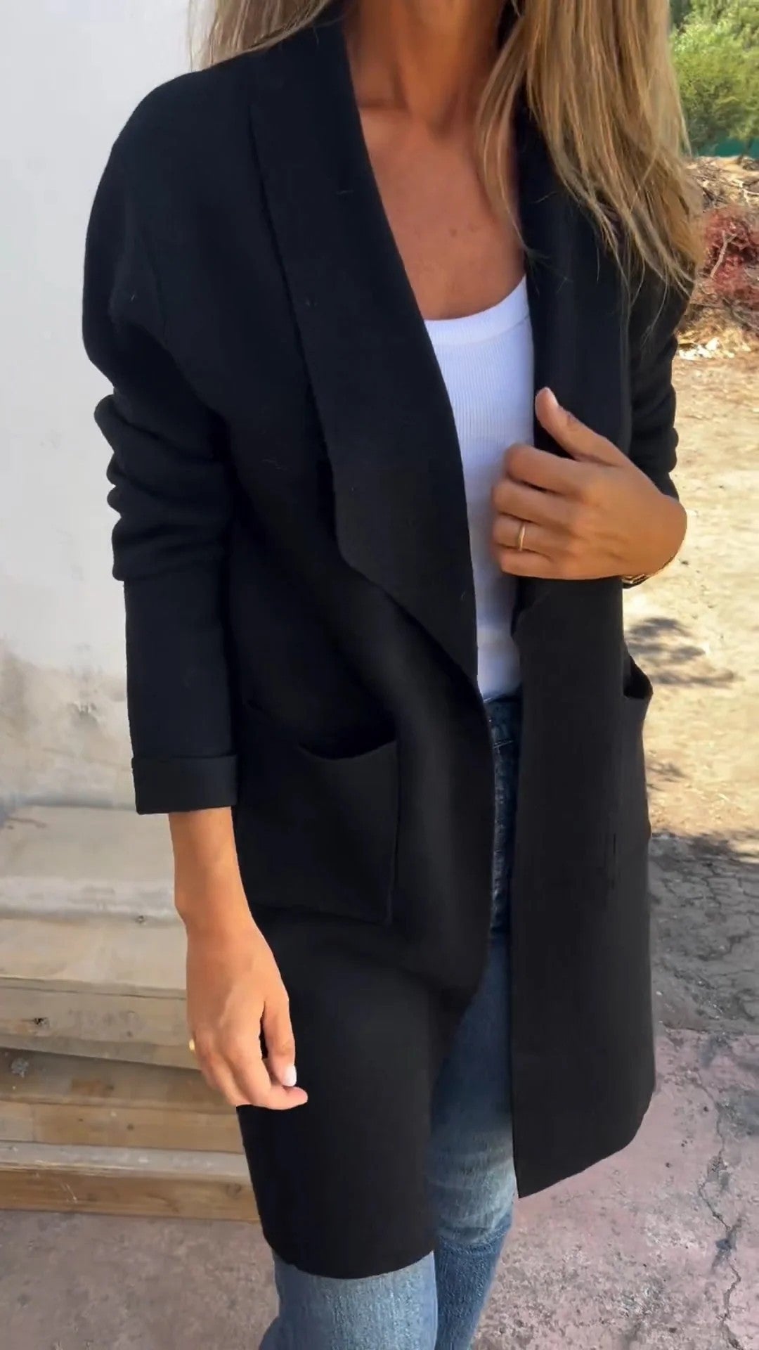 Ladies oversized wrap jacket with structured design and elegant details Lune London