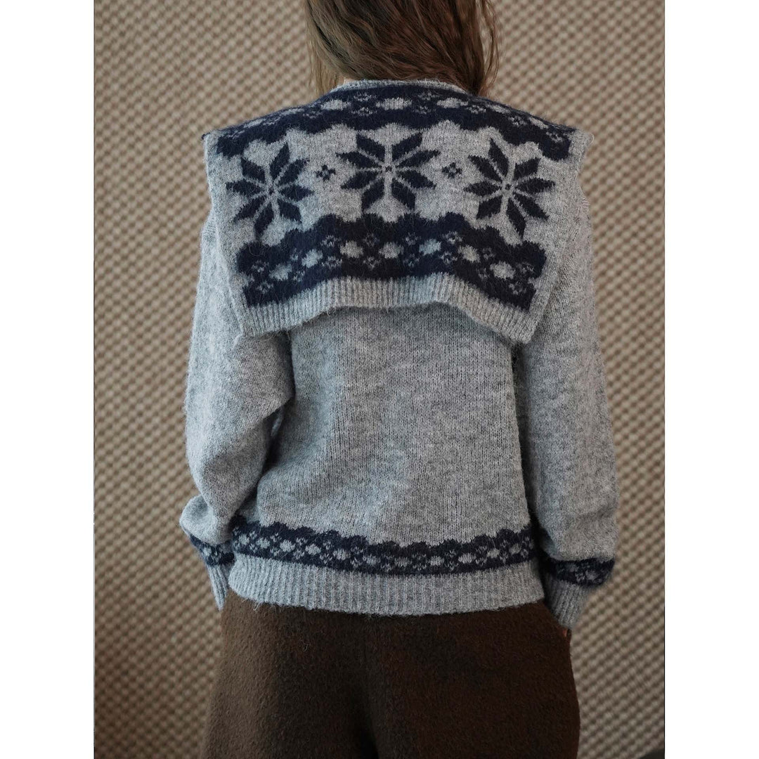 Women's Cozy Fine Knit Pullover with Integrated Shoulder Scarf and Jacquard Hem Amarae