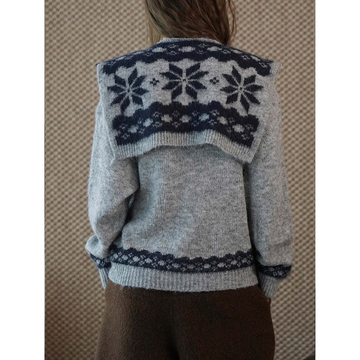 Women's Cozy Fine Knit Pullover with Integrated Shoulder Scarf and Jacquard Hem Amarae