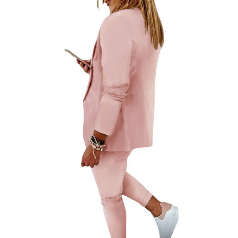 Women's Two-Piece Stretch Jersey Blazer Set with Drawstring Jogging Pants Amarae