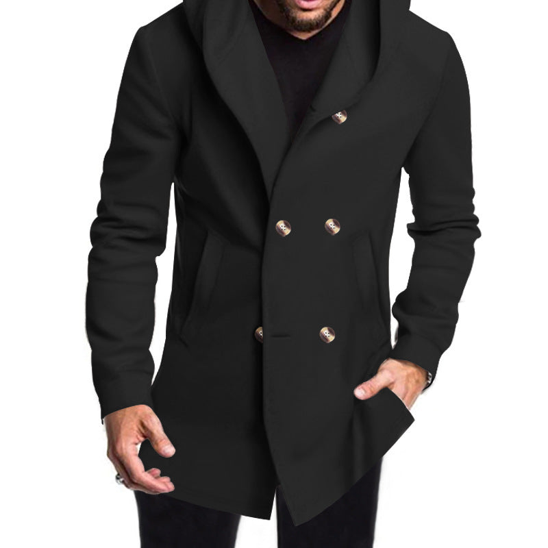 Elegant double-breasted coat for men with hood Lune London