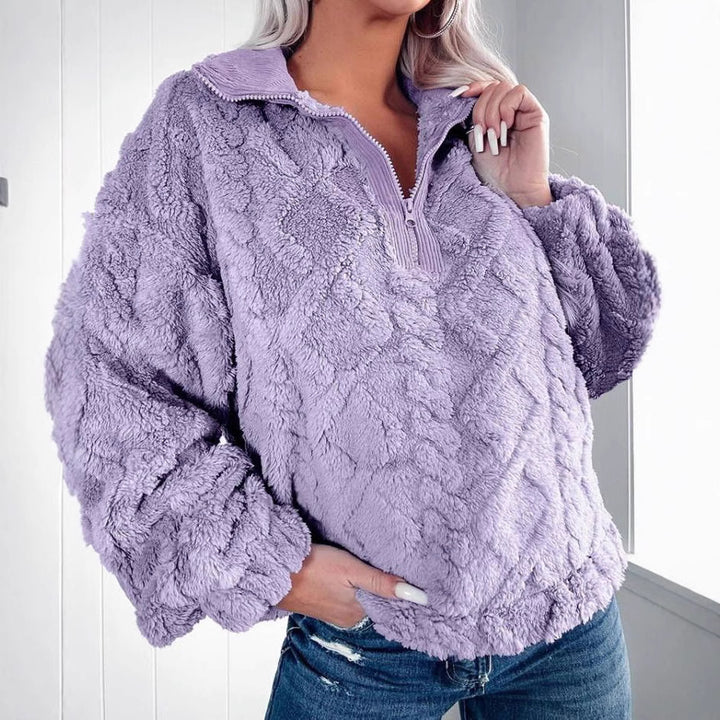 Cozy fleece sweater for women with zipper and honeycomb pattern Lune London