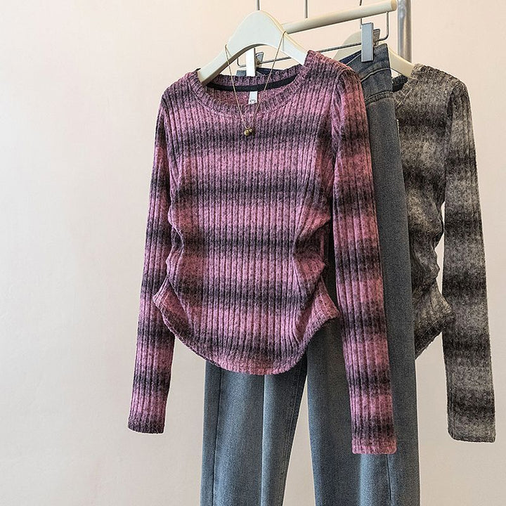 Chemise à manches longues décontractée pour femme avec motif de rayures en maille Chic & Stil