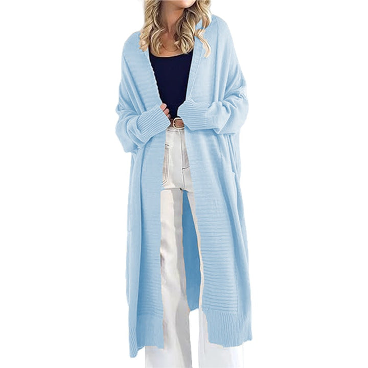 Women Long knit cardigan with open pockets and structured design Lune London