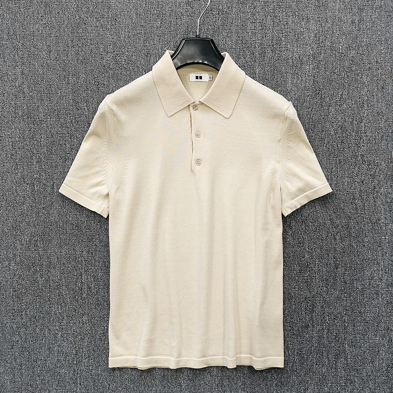Men's Fine Knit Polo Shirt with Short Sleeves and Fine Button Placket Amarae