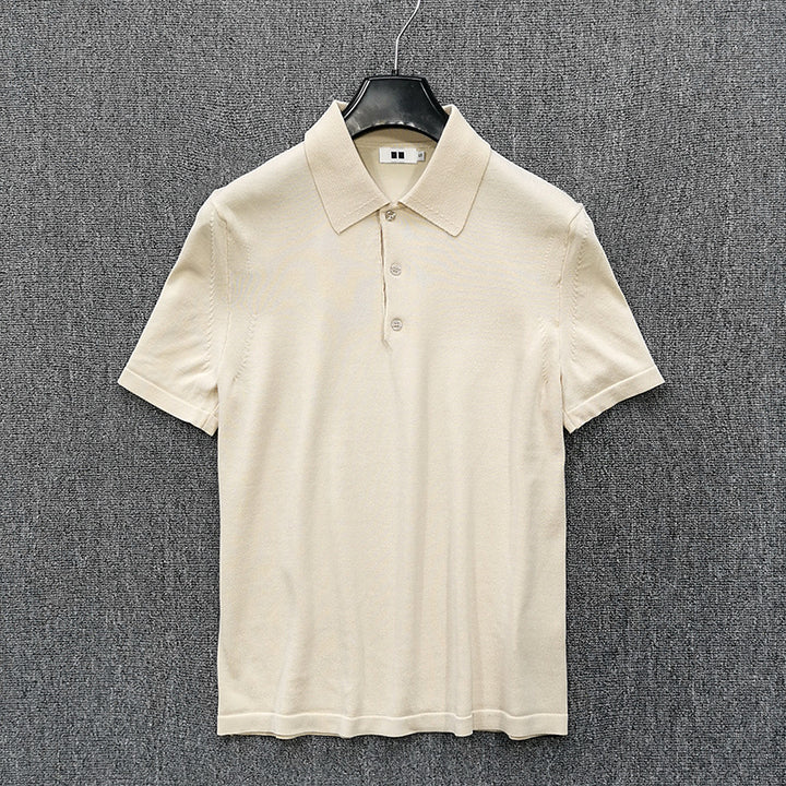 Men's Fine Knit Polo Shirt with Short Sleeves and Fine Button Placket Amarae