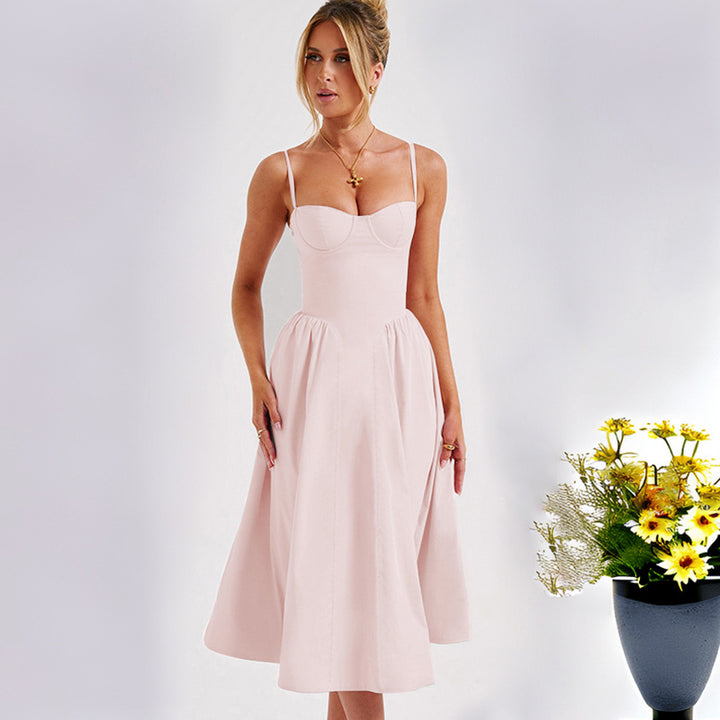 Women's midi dress with fitted bodice and flowing skirt Lune London