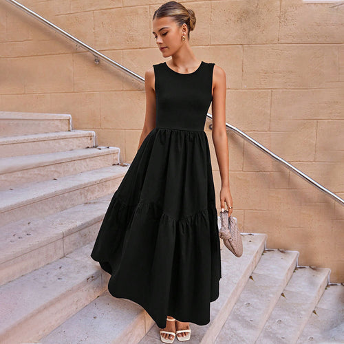 Robe Maxi Rétro Femme avec jupe à volants chic et design sans manches Chic & Stil
