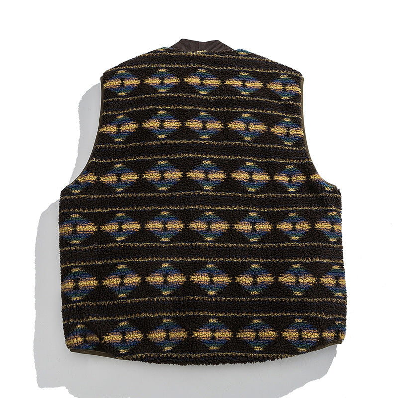 Unisex Reversible Quilted Vest with Jacquard Fleece and Patch Pockets Amarae