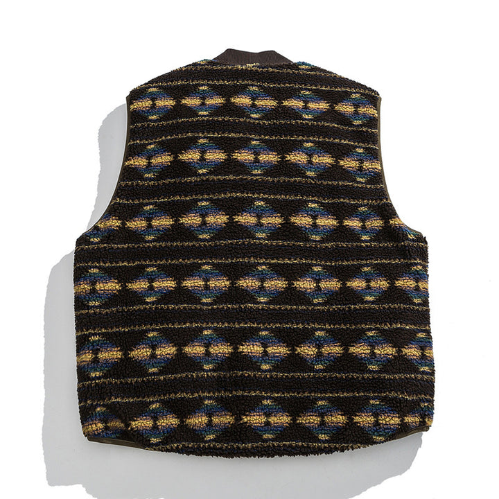 Unisex Reversible Quilted Vest with Jacquard Fleece and Patch Pockets Amarae