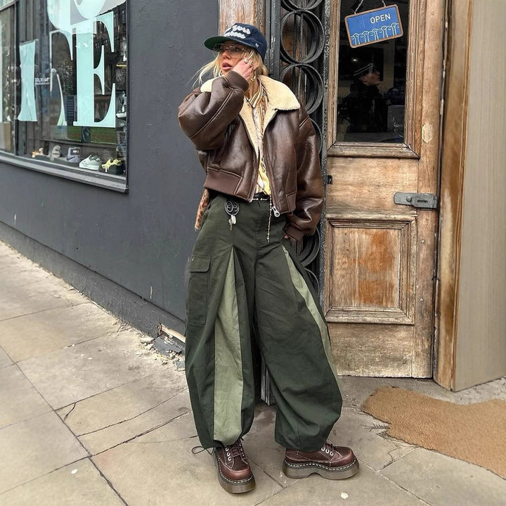 Ladies short cut pilot jacket with teddy lining and oversized sleeves Amarae