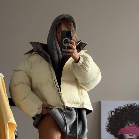 Women's Short Oversized Padded Jacket with High Collar and Quilted Lining Amarae