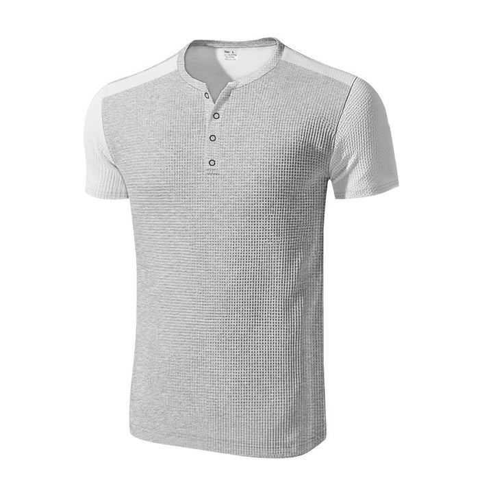 Men's short sleeve sporty henley t-shirt with textured design Lune London