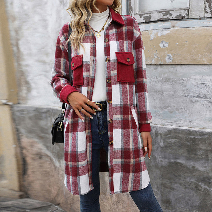 Flannel plaid jacket for women with patch pockets and button closure Lune London