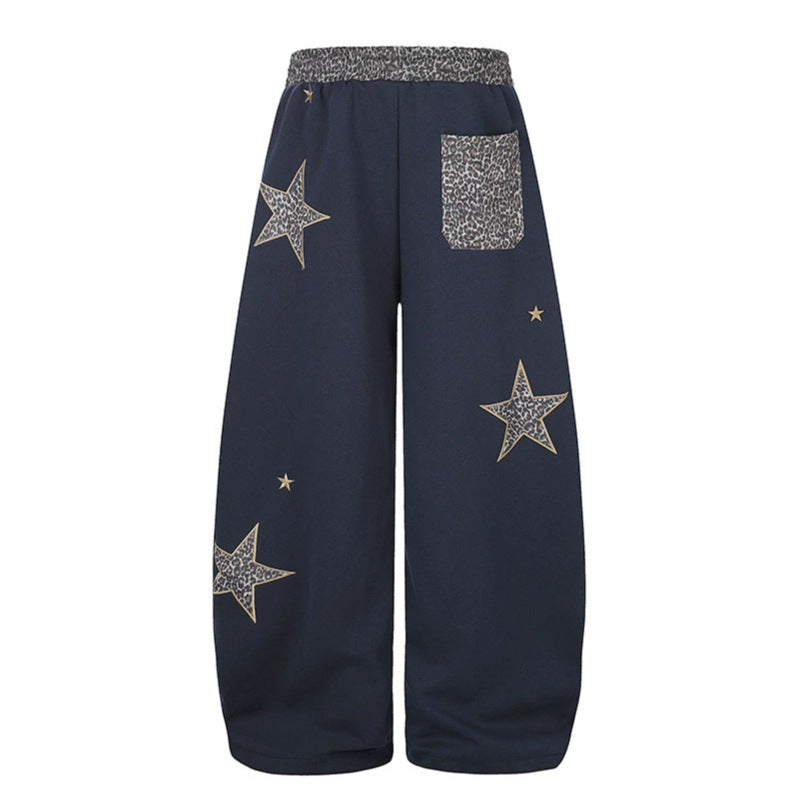 Women's Extra Wide Palazzo Sweatpants with Leo Waist, Star Appliqués and Drawstring Amarae