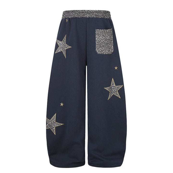 Women's Extra Wide Palazzo Sweatpants with Leo Waist, Star Appliqués and Drawstring Amarae