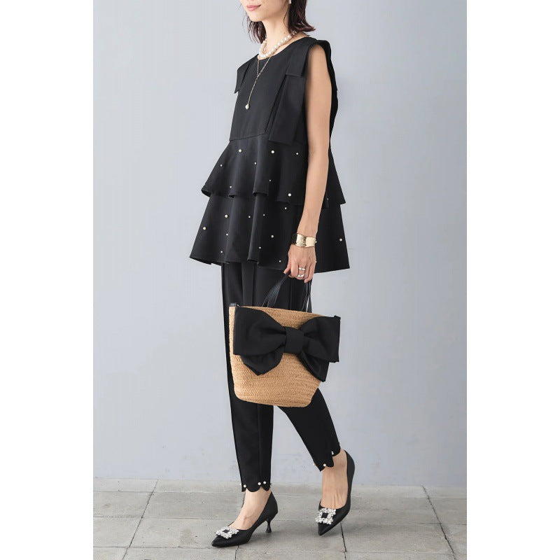 Women Elegant layered top with pearl accents Lune London