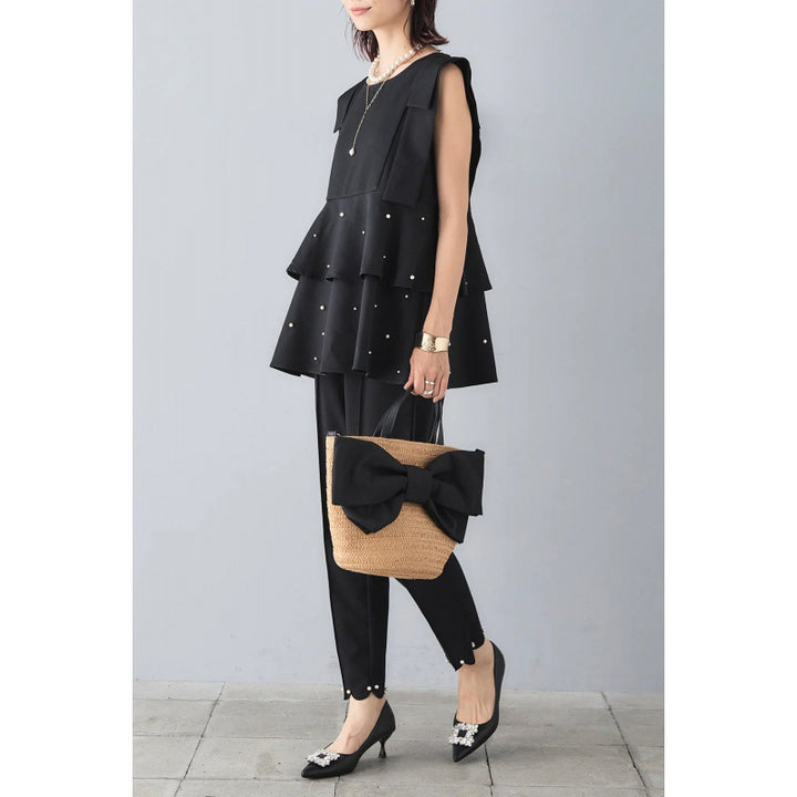 Women Elegant layered top with pearl accents Lune London