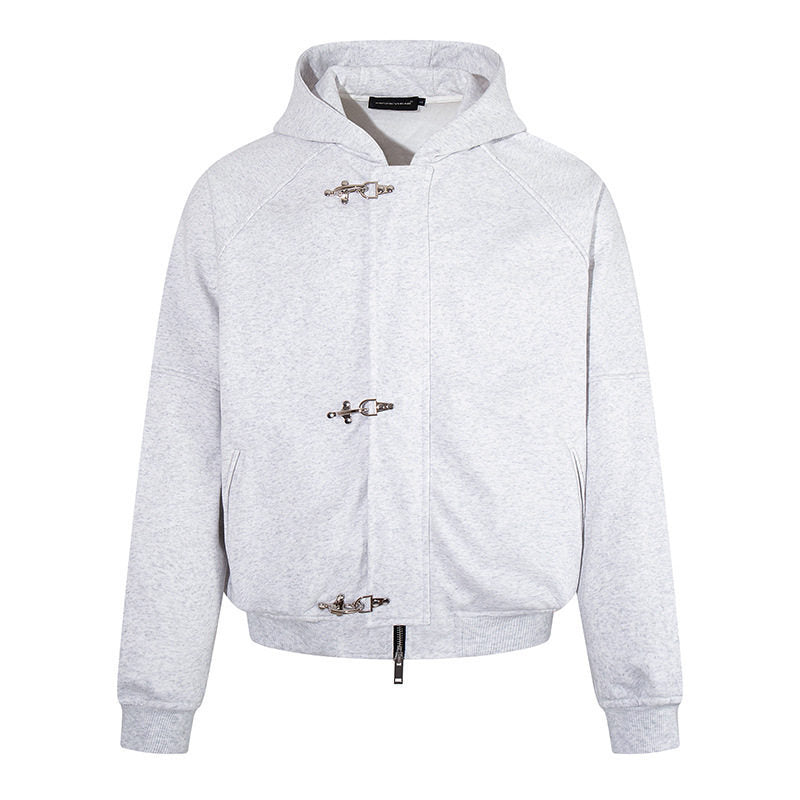 Women's hooded sweatshirt jacket in bomber style with carabiner buckle closure Amarae