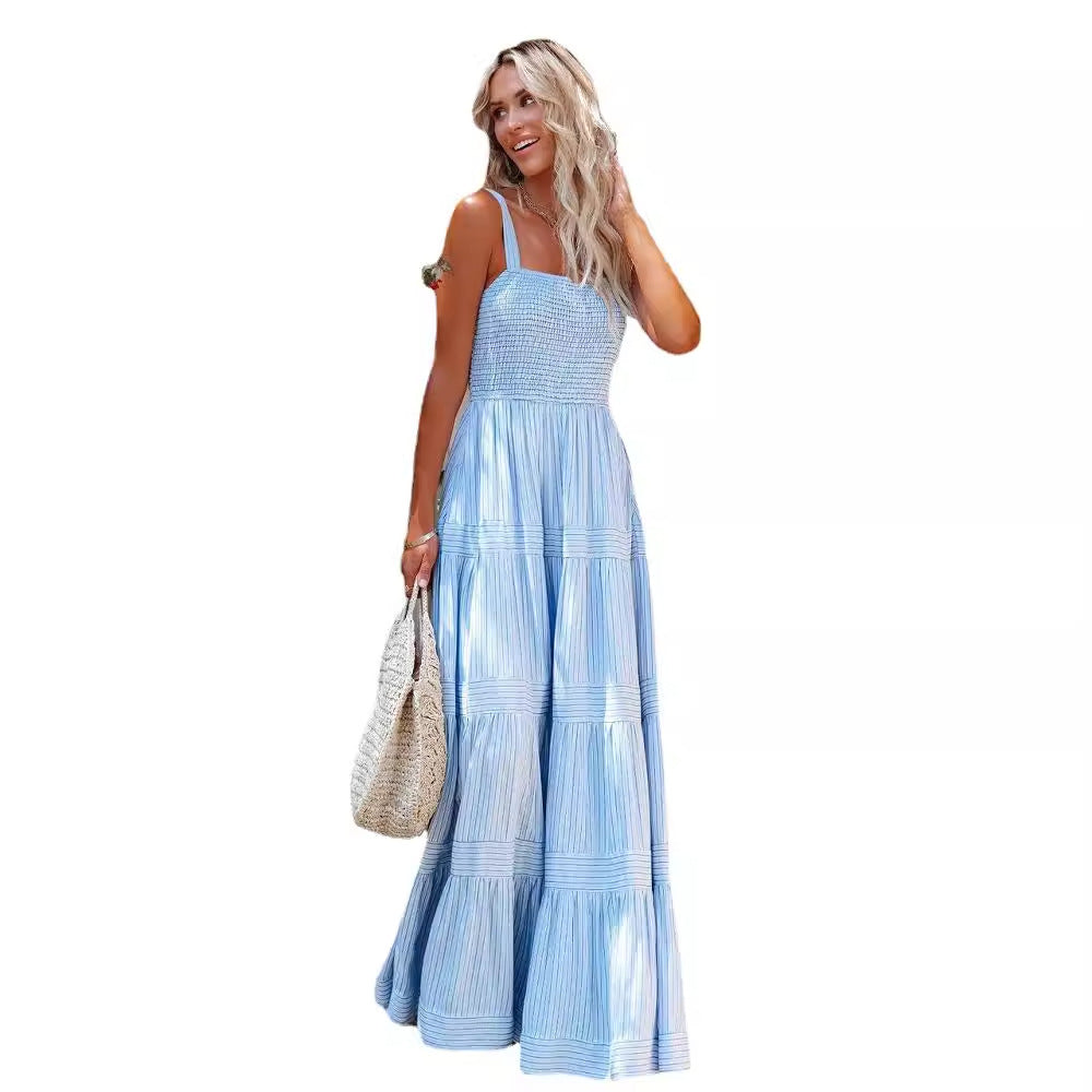 Ladies maxi dress with light ruffle style and elastic bustier Lune London