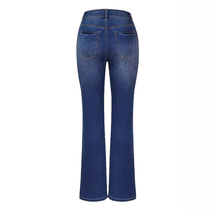 Women High-Waisted Button-Fly Flared Jeans with Sculpting Center Seam Amarae