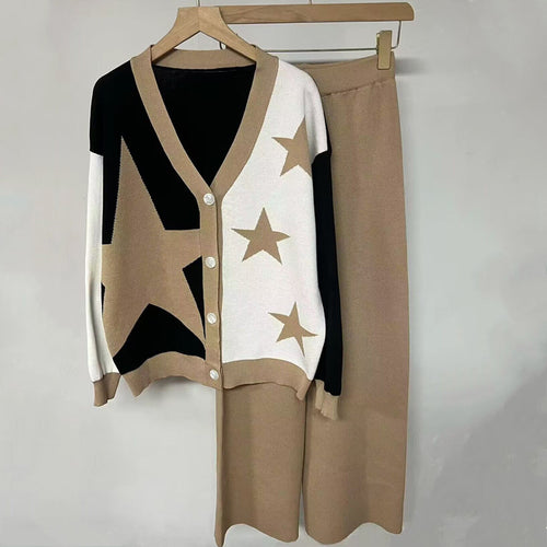 Amarae striking star pattern knit women's set with button details