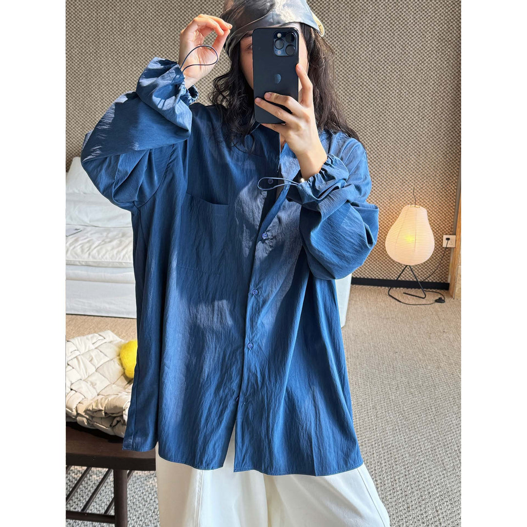 Women Oversized Shirt Blouse with Crinkle Look and Elastic Sleeve Cuffs Amarae