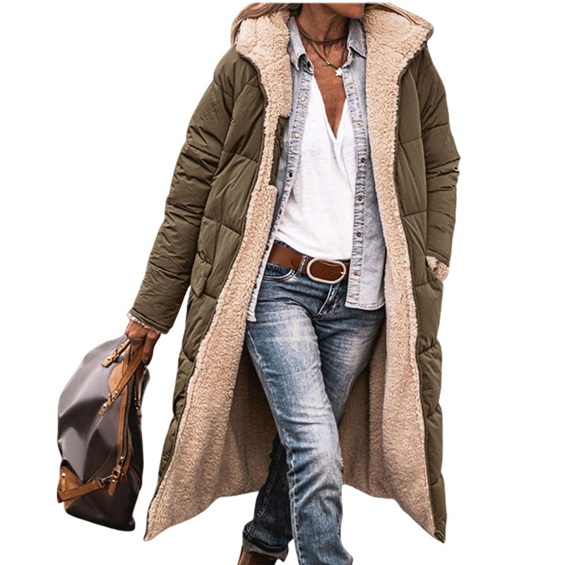 Ladies long, quilted winter coat with fleece lining Lune London