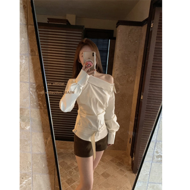 Women's Off-Shoulder Blouse with Elegant Draping