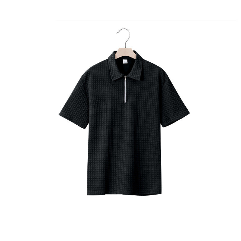 Short sleeve men's polo with modern zipper closure and structured design Lune London