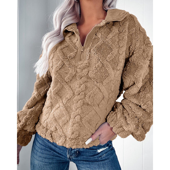 Pull en polaire confortable pour femmes avec col montant et fermeture éclair Chic & Stil